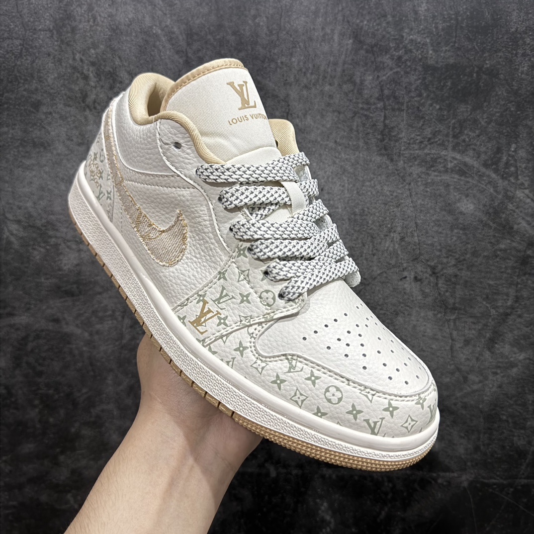 定制版AirJordan1LowAJ1乔1LV联名-印花卡其高端定制低帮篮球鞋SJ9950-004定制鞋