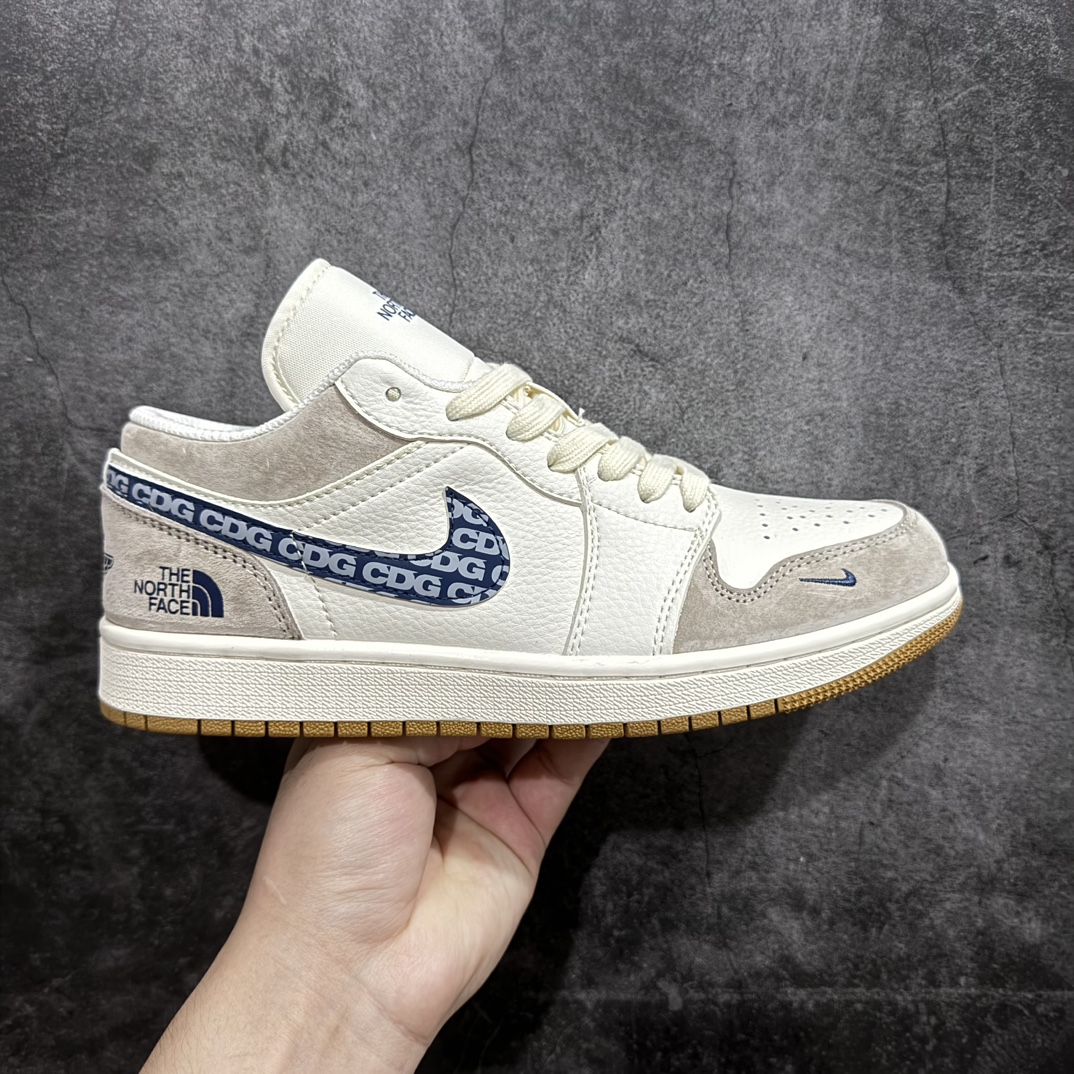 定制版AirJordan1LowAJ1乔1北面联名-白灰粽高端定制低帮篮球鞋LJ6688-001#定制鞋