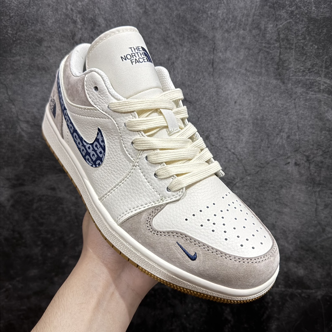 定制版AirJordan1LowAJ1乔1北面联名-白灰粽高端定制低帮篮球鞋LJ6688-001#定制鞋