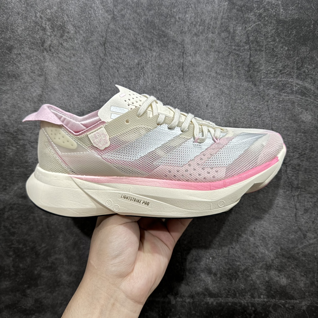 adidasAdizeroAdiosPro3舒适百搭减震防滑耐磨低帮碳板马拉松跑步鞋男款粉银色波士顿3代