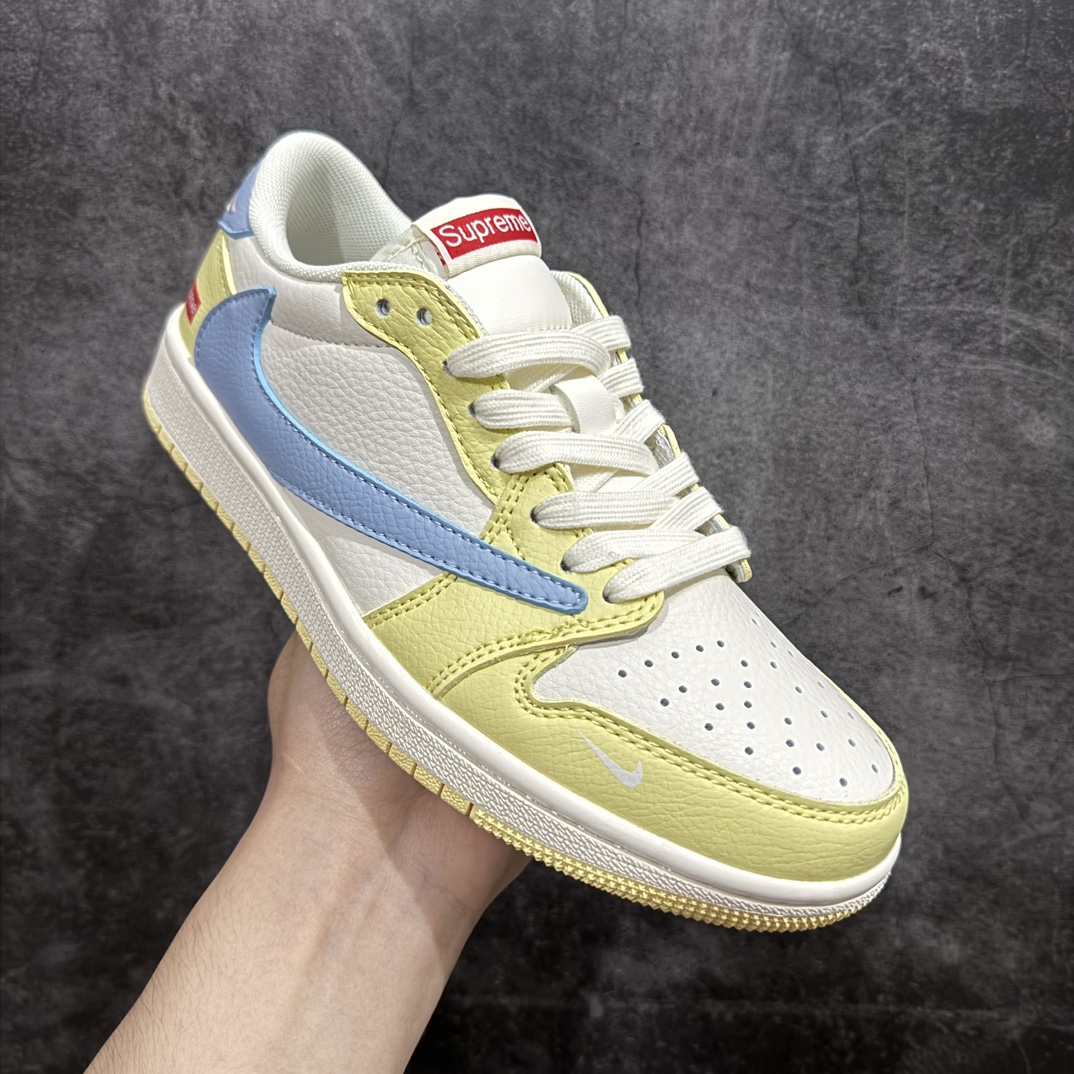 定制版 Travis Scott x Nike Air Jordan 1 Low x Supreme 三方联名 Air Jordan 1 Low 反转白黄蓝倒钩 QY0268-967