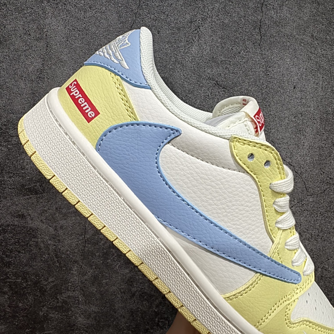 定制版 Travis Scott x Nike Air Jordan 1 Low x Supreme 三方联名 Air Jordan 1 Low 反转白黄蓝倒钩 QY0268-967