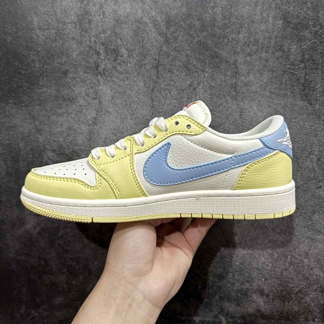 定制版 Travis Scott x Nike Air Jordan 1 Low x Supreme 三方联名 Air Jordan 1 Low 反转白黄蓝倒钩 QY0268-967