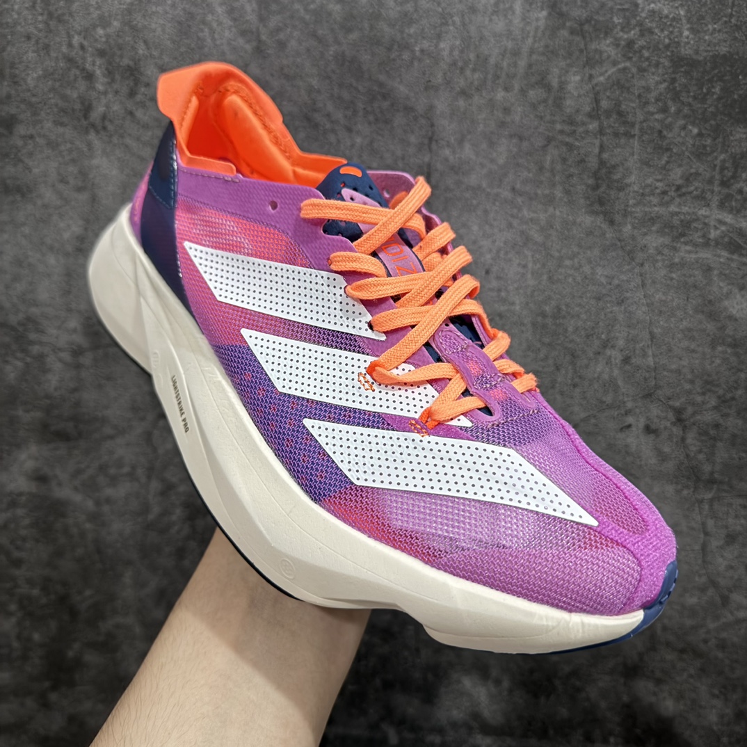 公司级adidasAdizeroAdiosPro3舒适百搭减震防滑耐磨低帮碳板马拉松跑步鞋女款粉色波士顿