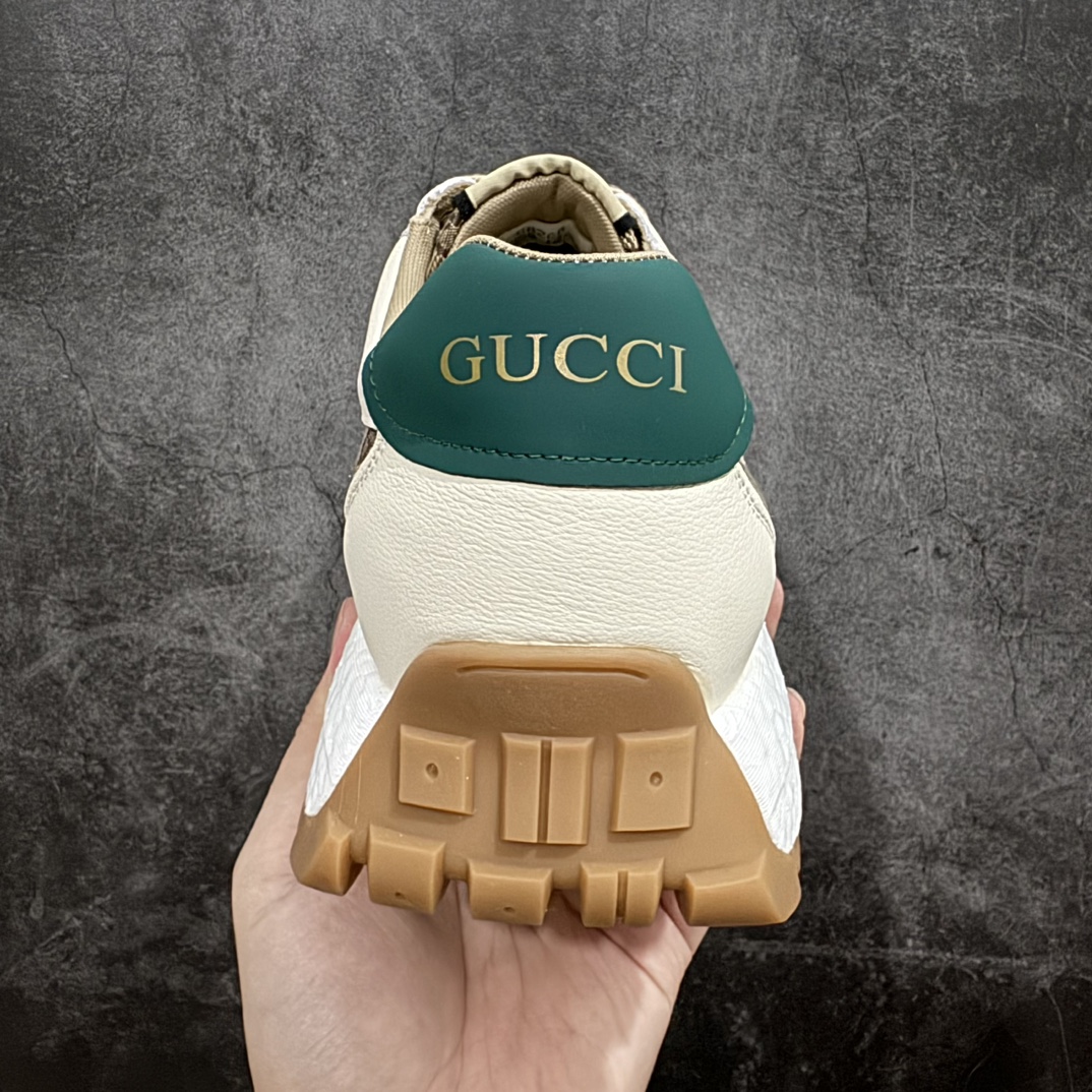 广东纯原版本 古驰Gucci Screener GG Low 系列低帮经典原型复古百搭老爹休闲运动板鞋“白GG布卡其深棕织带”