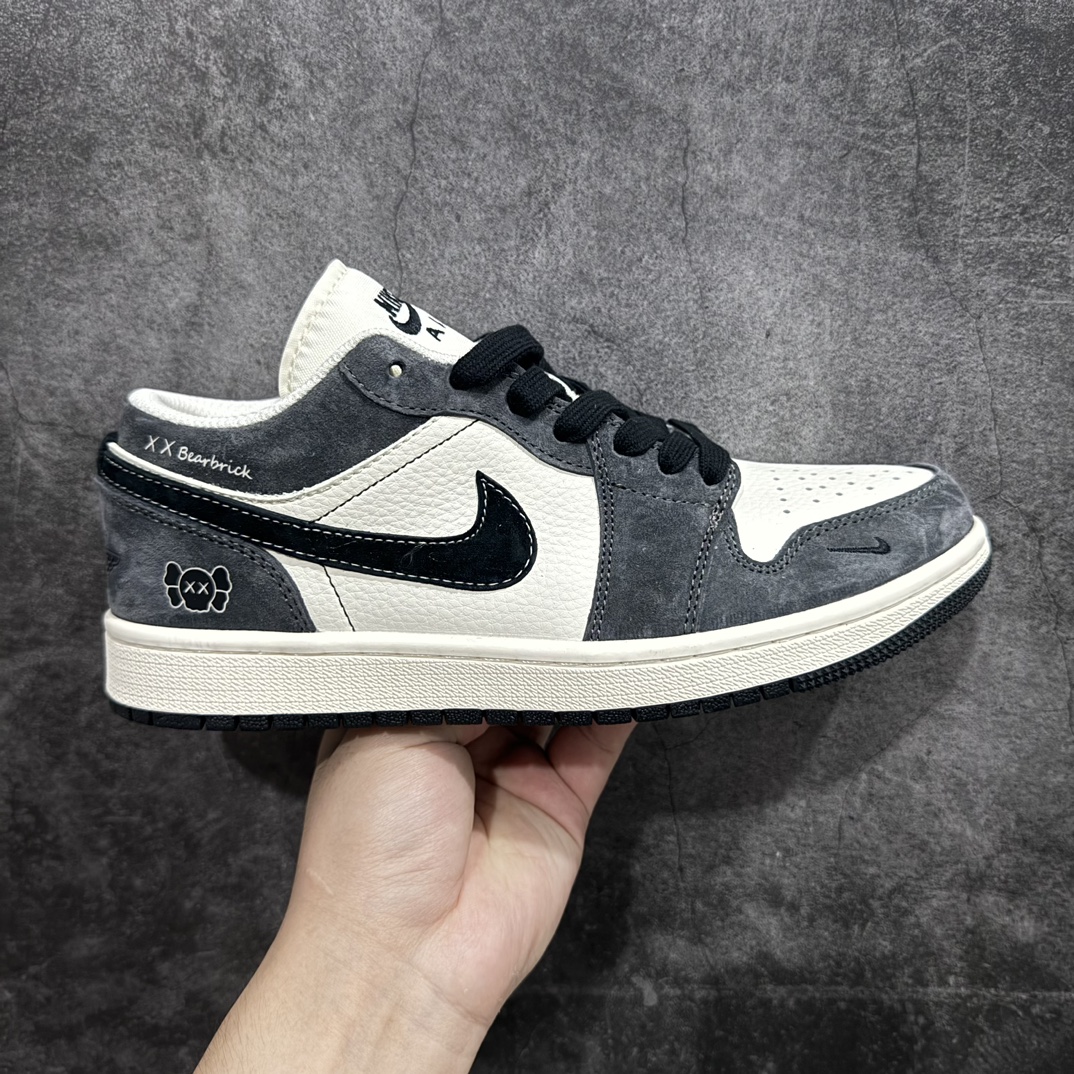 AirJordan1LowAJ1乔1暴力熊联名-米黑小勾高端定制低帮复古篮球鞋SJ9950-016#定制