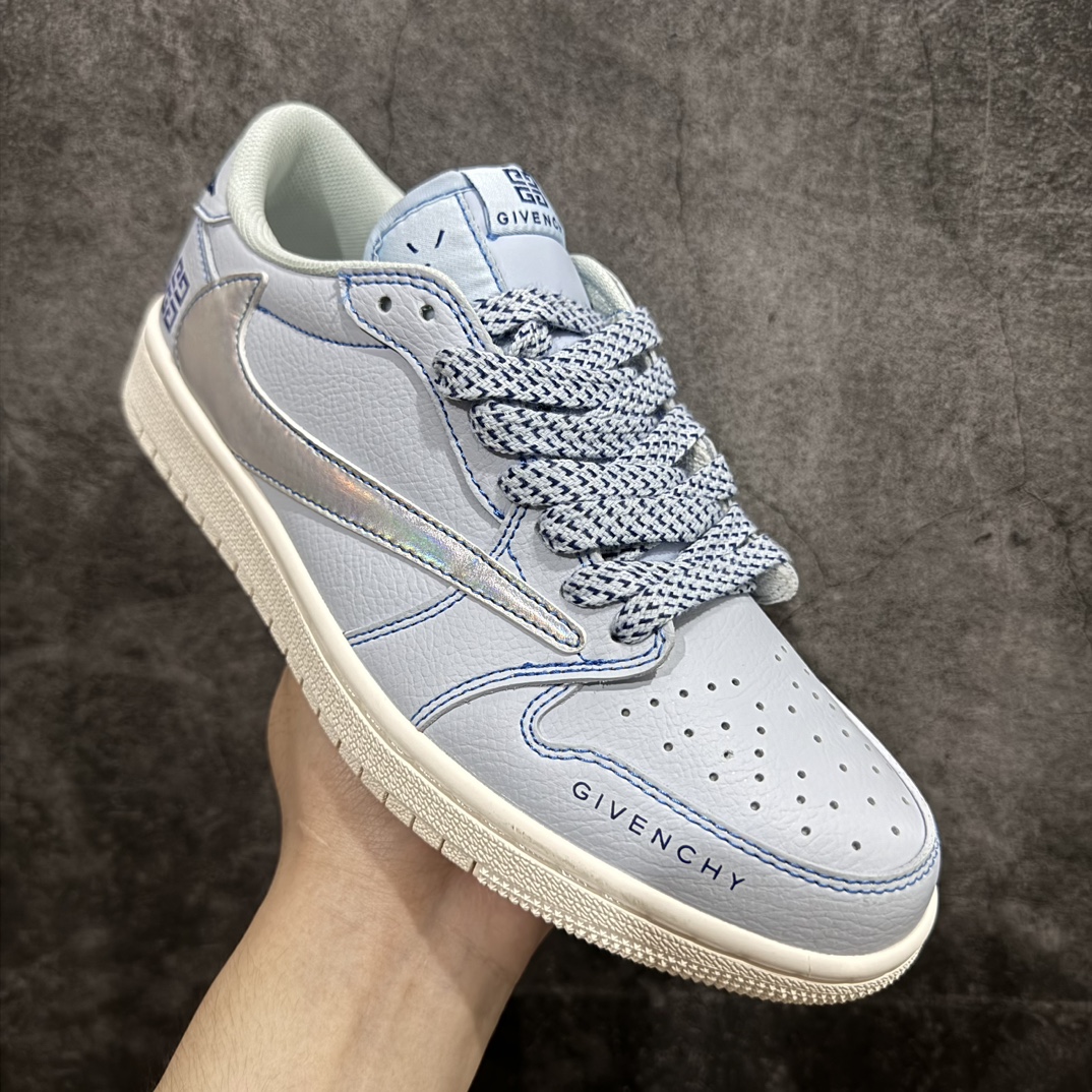 定制版 Travis Scott x Nike Air Jordan 1 Low x GIVENCHY 三方联名 Air Jordan 1 Low 反转天蓝镭射钩倒钩 QY0568-961