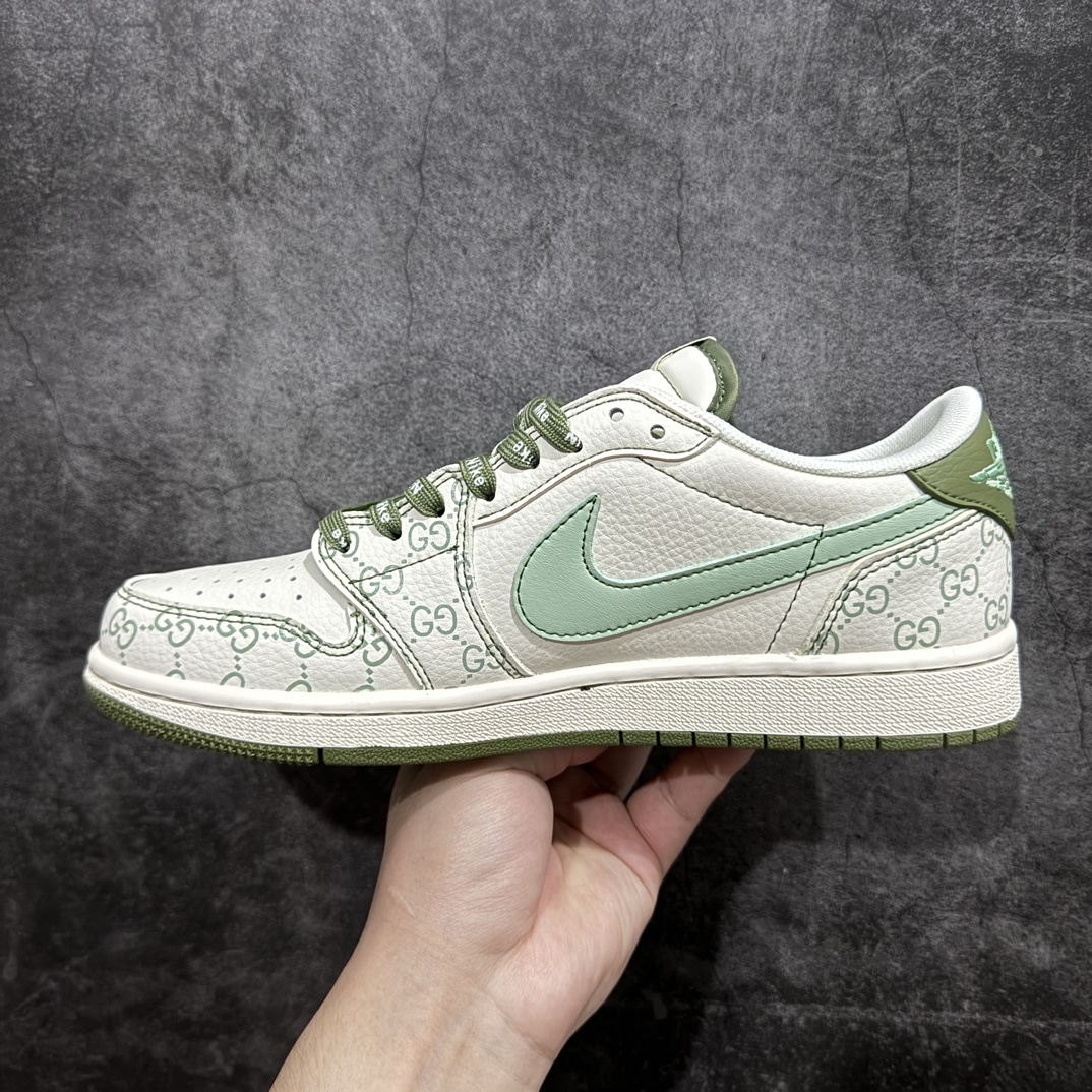 定制版 Travis Scott x Fragment Design x Air Jordan 1 Low OG SP AJ1 乔1 古驰联名-米白绿花纹 低帮文化休闲板鞋 JJ5288-010