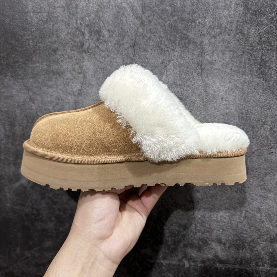 UGG W Disquette Slipper Chestnut 蒂茨库特系列加厚款穆勒风包头舒适露跟半拖鞋“可乐深棕加绒”1122550-CHE