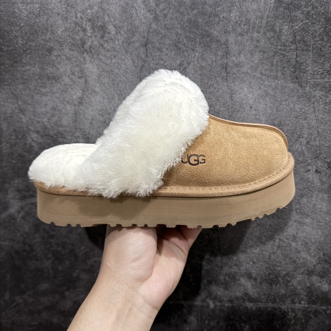 UGG W Disquette Slipper Chestnut 蒂茨库特系列加厚款穆勒风包头舒适露跟半拖鞋“可乐深棕加绒”1122550-CHE