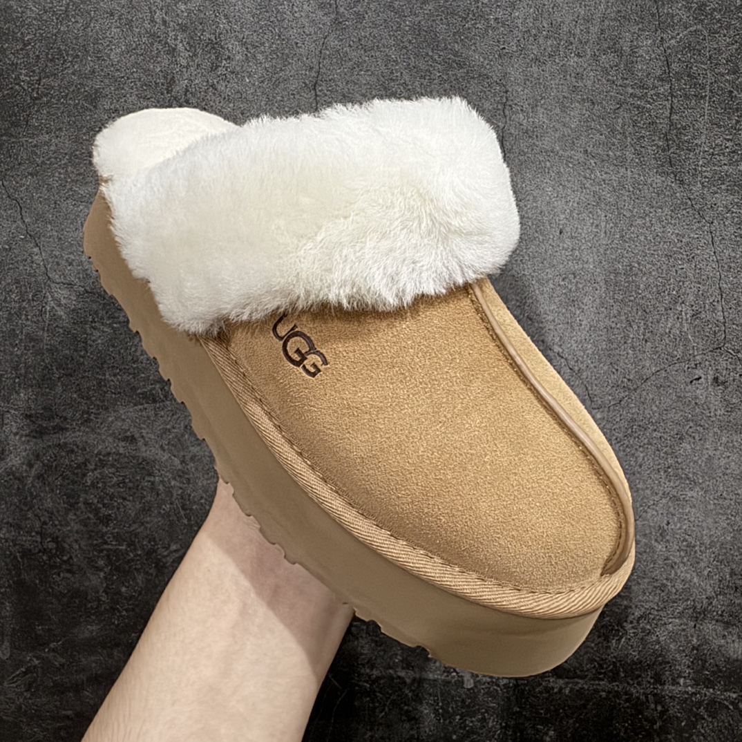 UGG W Disquette Slipper Chestnut 蒂茨库特系列加厚款穆勒风包头舒适露跟半拖鞋“可乐深棕加绒”1122550-CHE