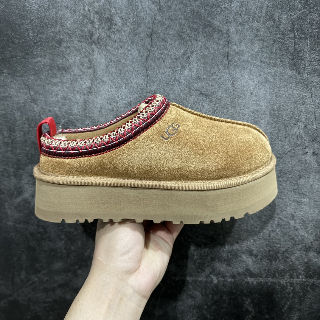 UGG W Leisure Tazz Slipper Chestnut 塔茨系列加厚款穆勒风包头舒适露跟厚底半拖鞋“栗子棕红编织加绒”1122553-CHE