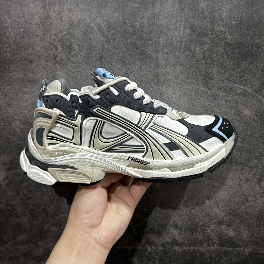 纯原OK版本 Balenciaga Runner 巴黎世家7.5代 破坏风 手工做旧款复古老爹鞋 灰蓝色