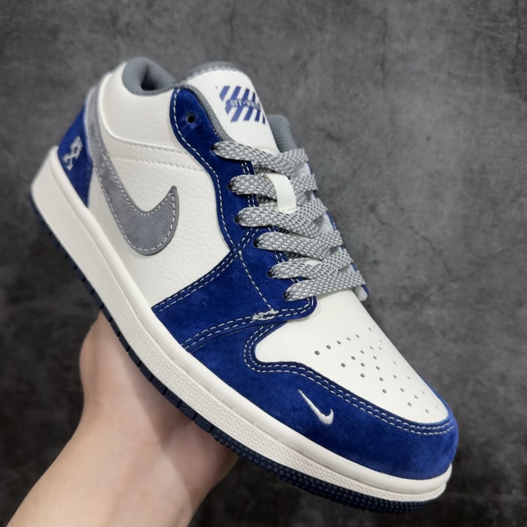 定制版AirJordan1LowAJ1乔1OFF-WHITE联名-麒麟蓝高端定制低帮复古篮球鞋WG885