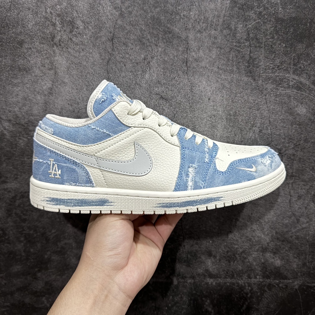 定制版AirJordan1LowAJ1乔1MLB联名-复古蓝牛仔高端定制低帮复古篮球鞋DC2024-02