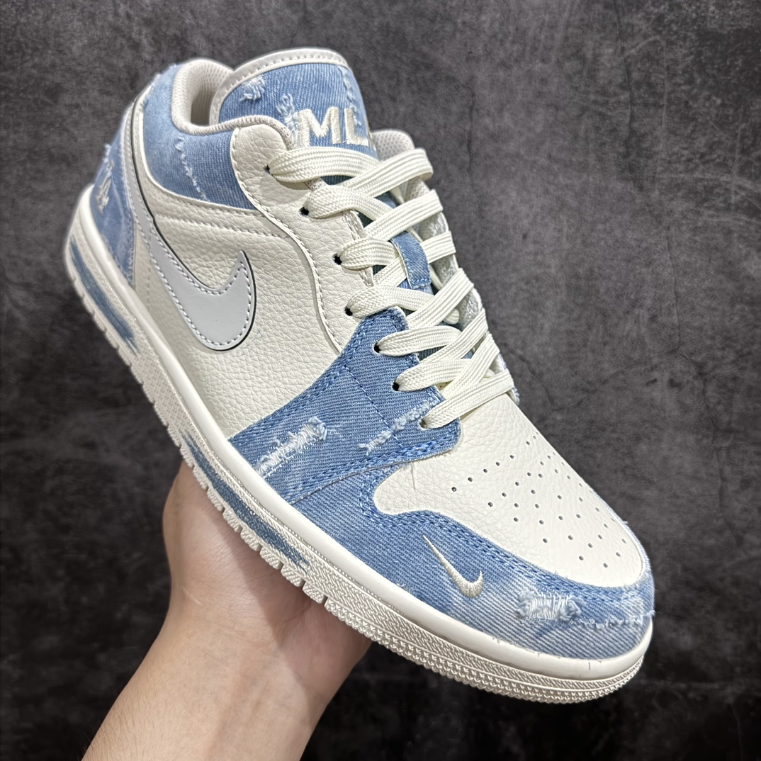 定制版AirJordan1LowAJ1乔1MLB联名-复古蓝牛仔高端定制低帮复古篮球鞋DC2024-02