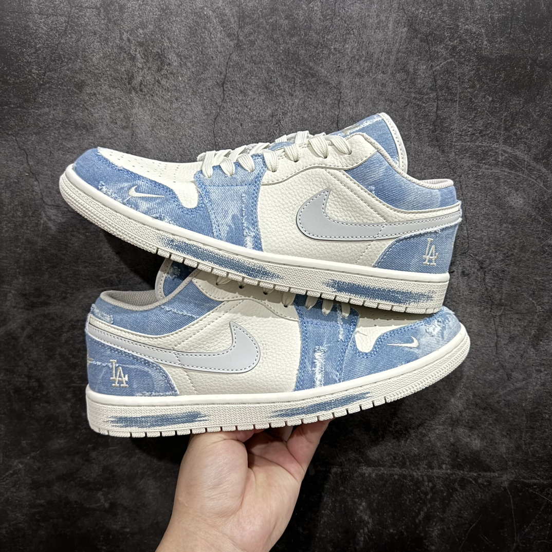 定制版AirJordan1LowAJ1乔1MLB联名-复古蓝牛仔高端定制低帮复古篮球鞋DC2024-02