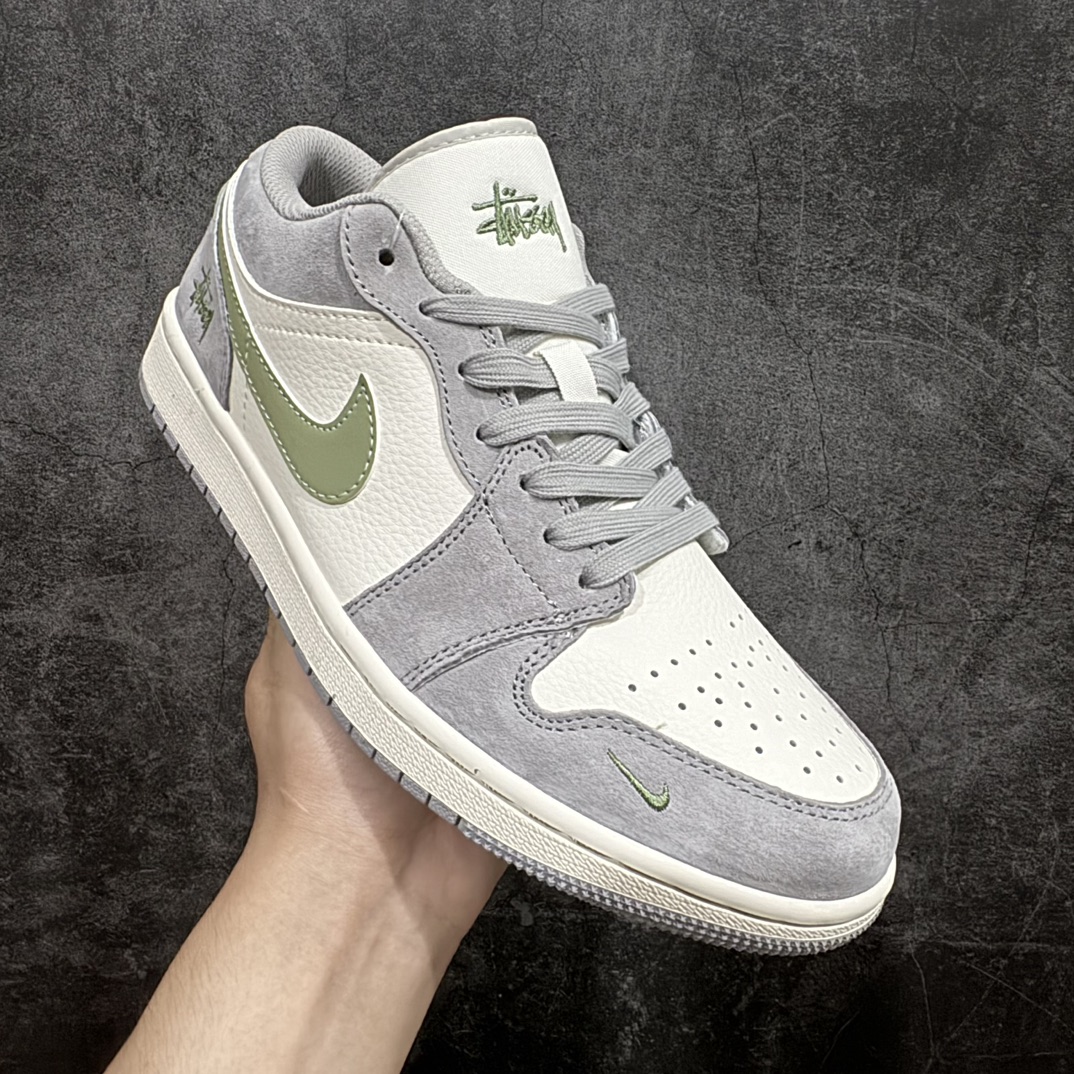 定制版AirJordan1RetroLowxStussy斯图西米绿紫翻毛官方同步新色原装级产物拒绝公底立