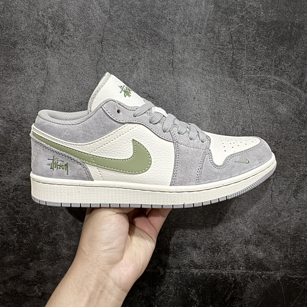 定制版AirJordan1RetroLowxStussy斯图西米绿紫翻毛官方同步新色原装级产物拒绝公底立