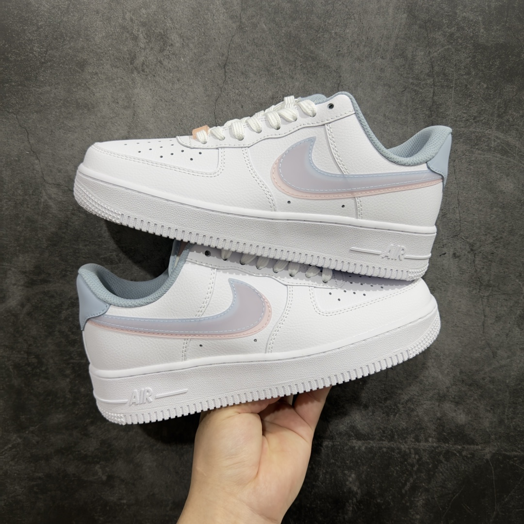 NikeAirForce1Low07DoubleSwoosh白蓝粉双钩原楦头原纸板打造纯正低帮空军版型专