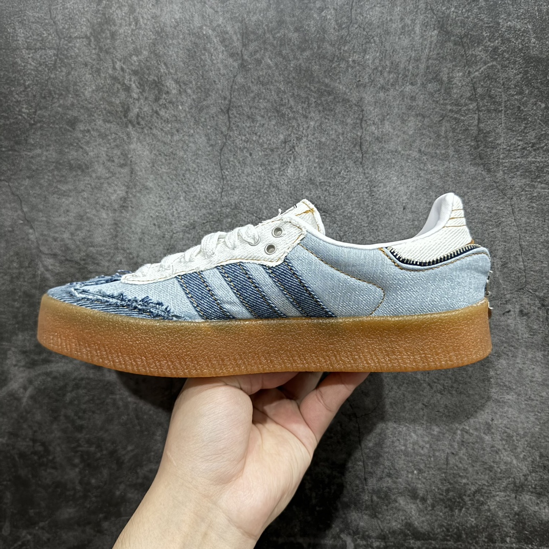 纯原软皮atmosxadidasoriginalsSambaOG单宁牛仔破旧风T头牛仔联名做旧撕边复古风