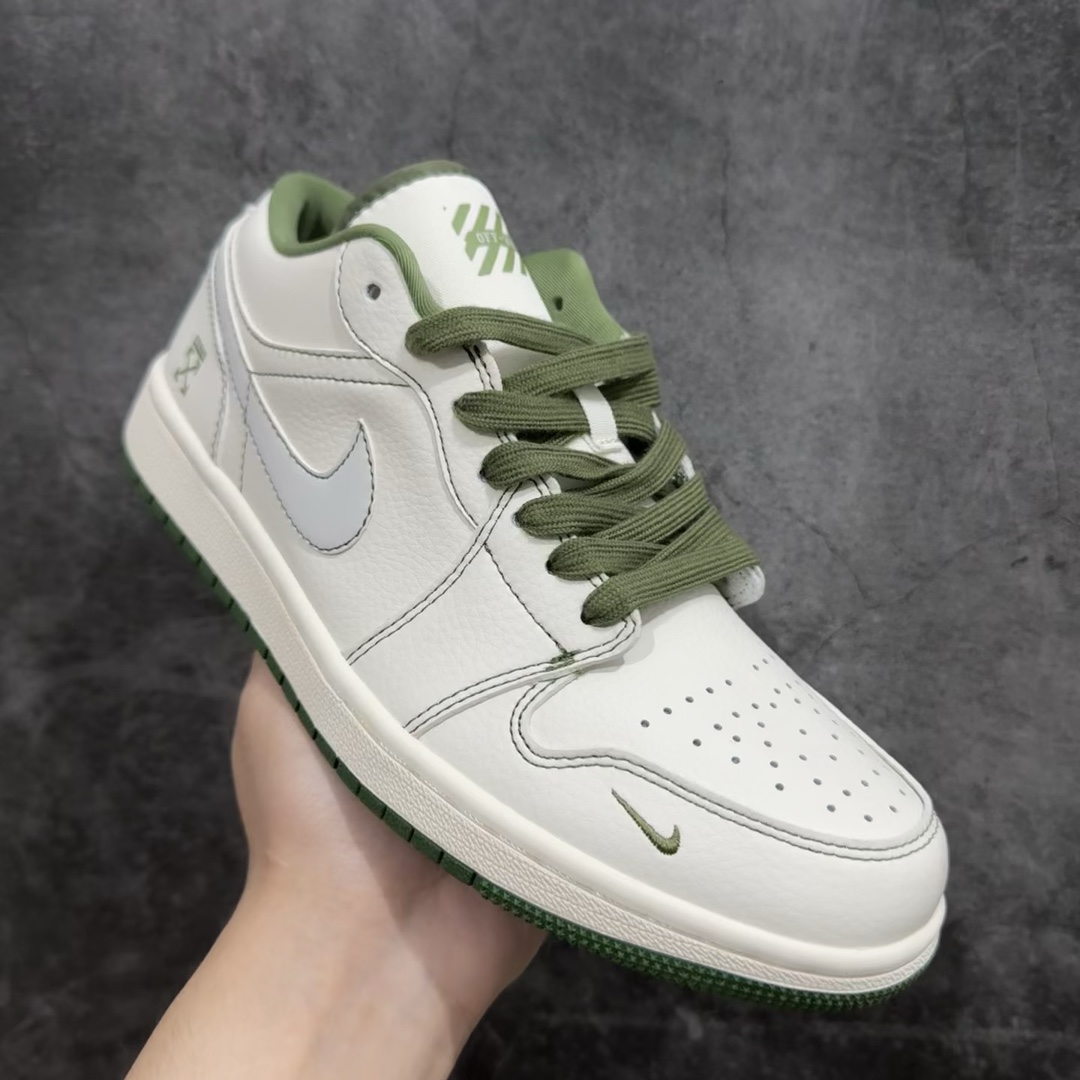 定制版AirJordan1LowAJ1乔1OFF-WHITE联名-米绿线条高端定制低帮复古篮球鞋CF36