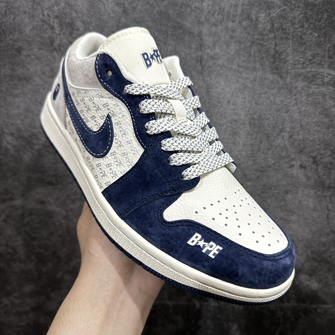 定制版AirJordan1LowAJ1乔1Bape联名-蓝灰猪八高端定制低帮复古篮球鞋WG8850-01