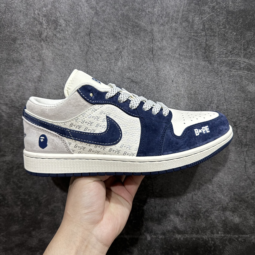 定制版AirJordan1LowAJ1乔1Bape联名-蓝灰猪八高端定制低帮复古篮球鞋WG8850-01