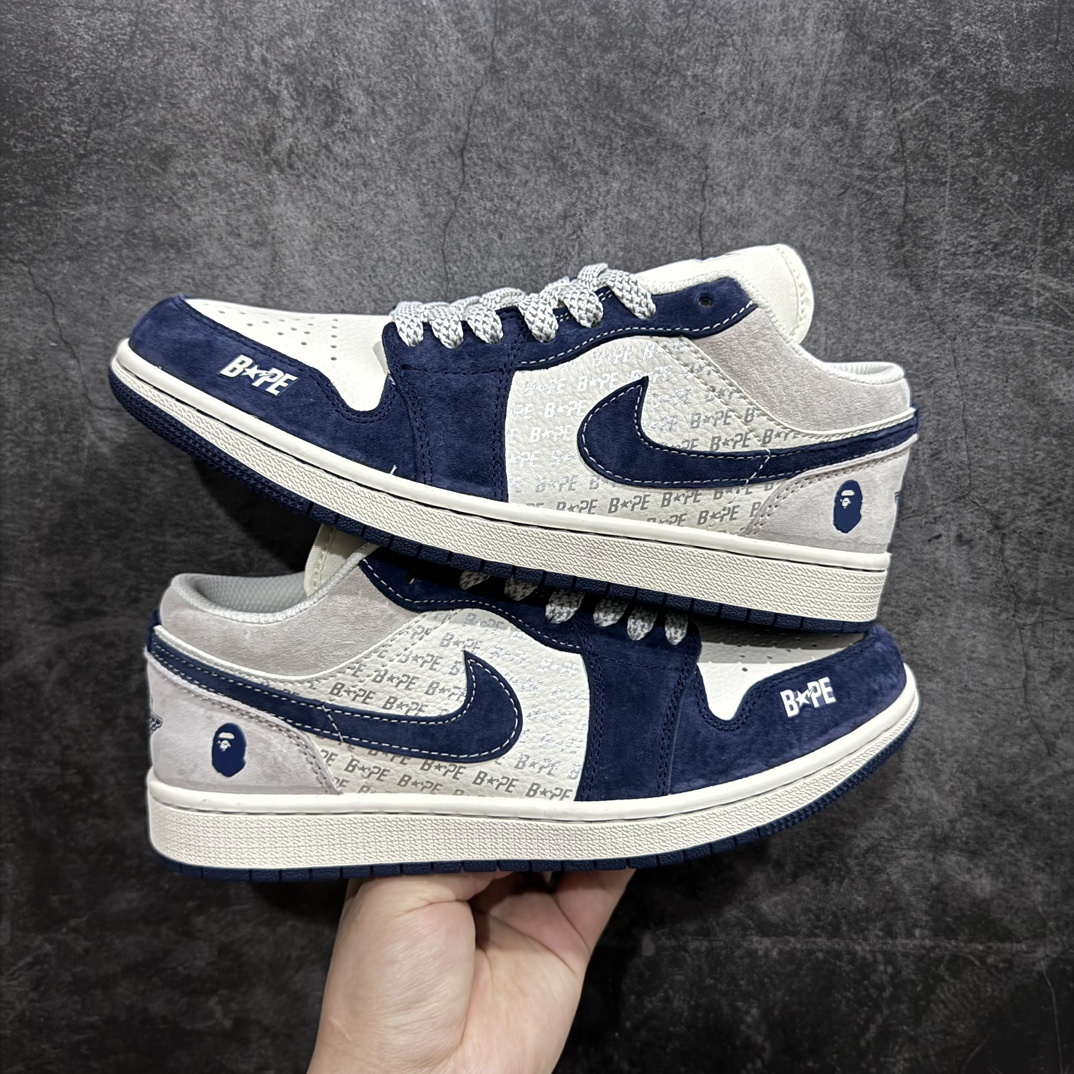 定制版AirJordan1LowAJ1乔1Bape联名-蓝灰猪八高端定制低帮复古篮球鞋WG8850-01