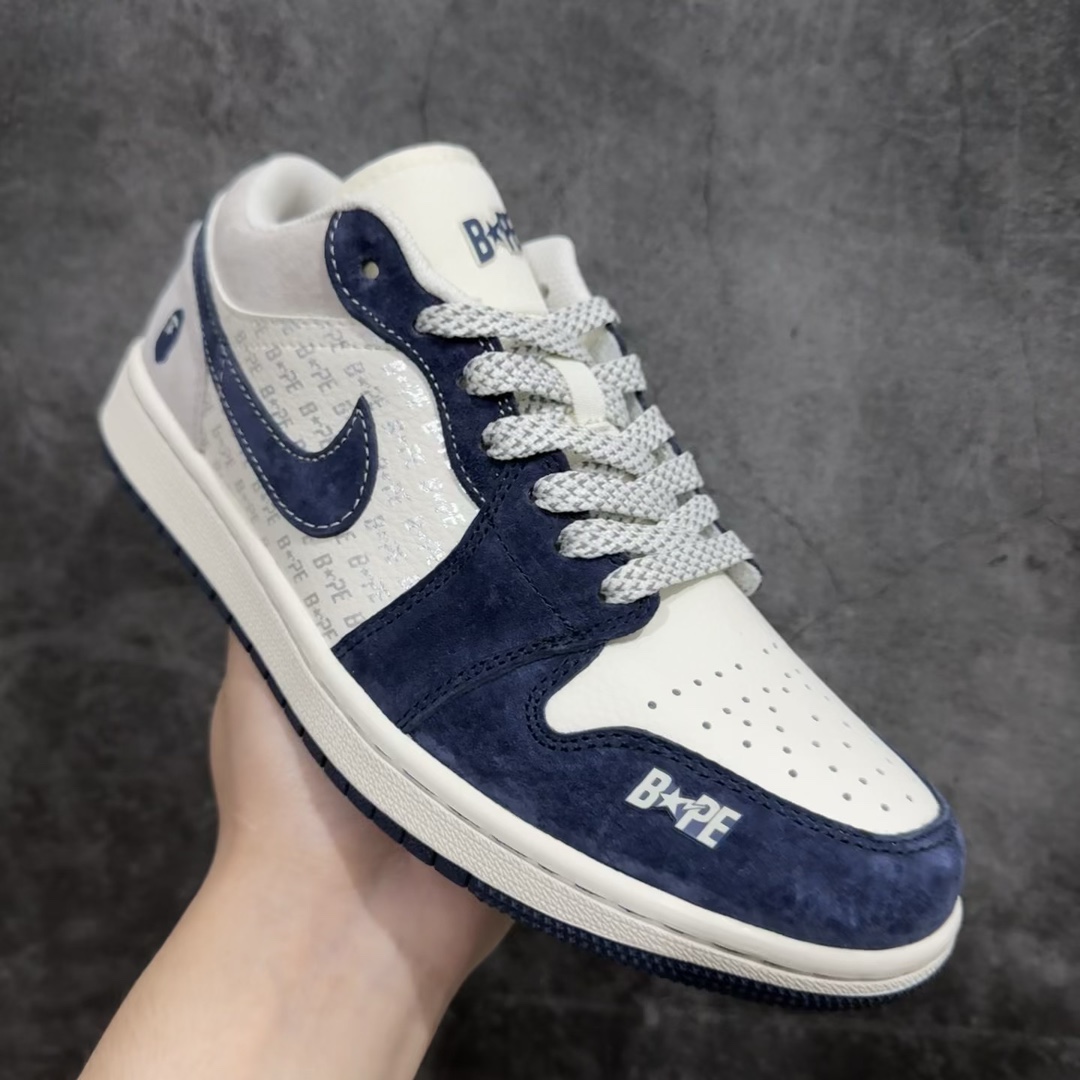 定制版AirJordan1LowAJ1乔1Bape联名-蓝灰猪八高端定制低帮复古篮球鞋WG8850-01