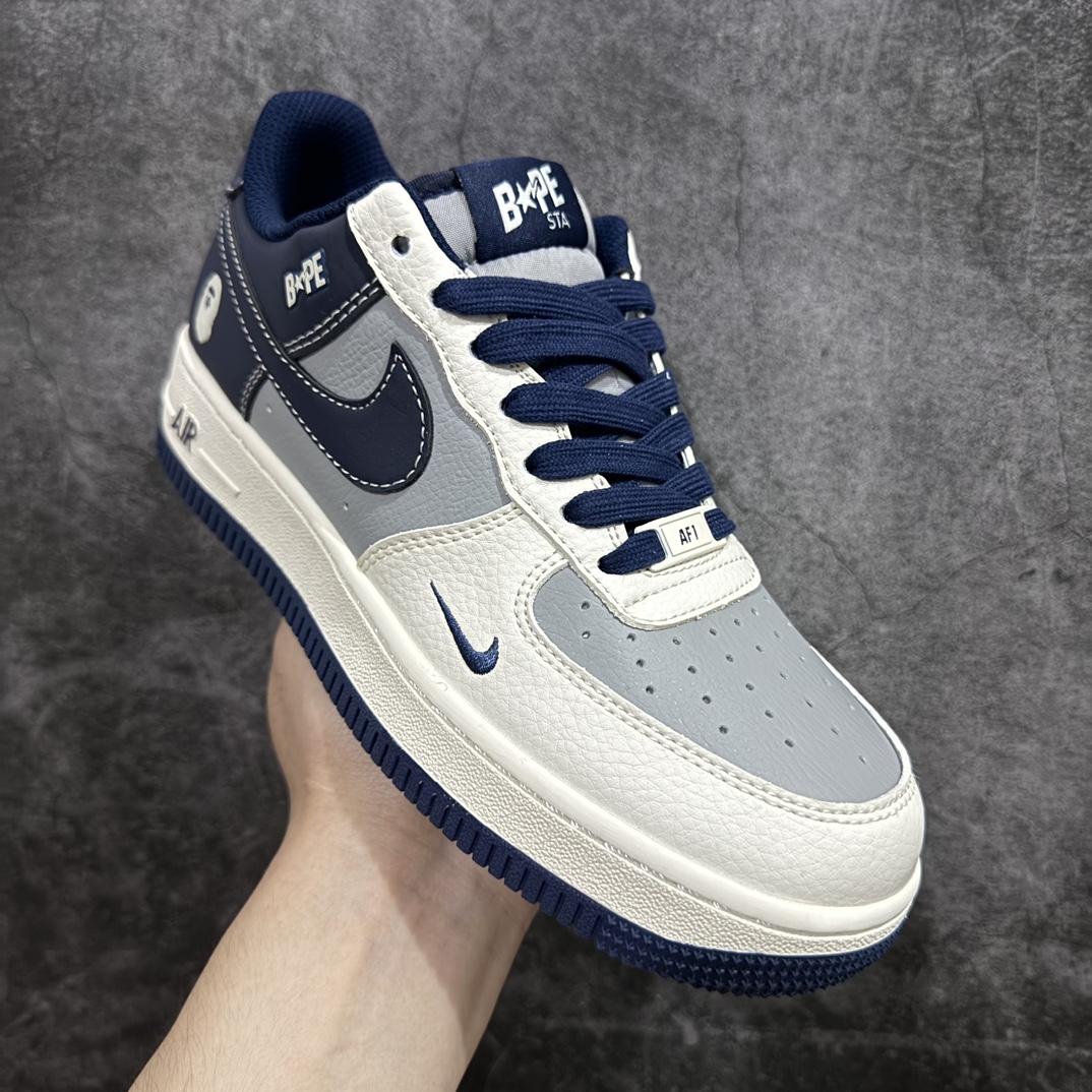 图片[3]-【公司级】Nk Air Force 1\’07 Low Bape联名-深蓝米灰 空军一号低帮休闲板鞋 BB6566-206rn#原楦头原纸板 原装鞋盒 定制五金配件 内置全掌气垫 原厂鞋底 r 尺码：36 36.5 37.5 38 38.5 39 40 40.5 41 42 42.5 43 44 44.5 45  编码：LF310320-鞋库