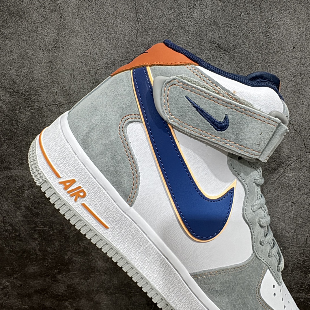 公司级NikeAirForce1Mid07麂皮灰蓝橙原楦头原纸板打造纯正中帮空军版型专注外贸渠道全掌内置