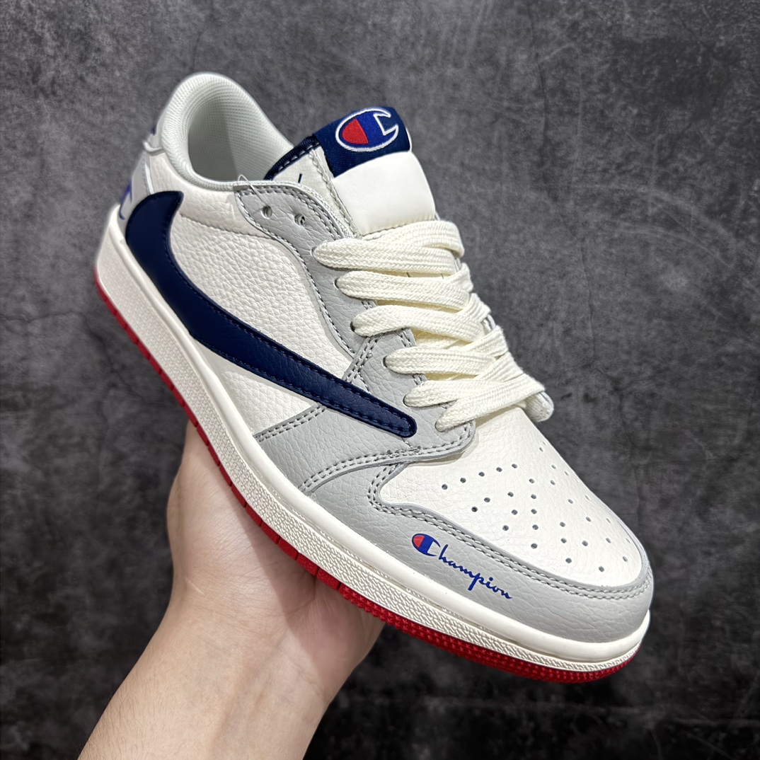 图片[3]-【定制版】Travis Scott x Nike Air Jordan 1 Low x Champion 灰深蓝nAir Jordan 1 Low 反转灰深蓝倒钩 纯原版本n全鞋采用原装头层皮，用料扎实 精雕细琢n鞋型极致还原 飞翼3D打印改良 深度立体四线中底拉帮皮料选材 钢印 背胶一应俱全 全新批次 原装原模大底全鞋原厂定制皮料，手感细腻正确折边工艺 完美细节诠释 官方货号：QY1188 112 Size：36 36.5 37.5 38 38.5 39 40 40.5 41 42 42.5 43 44 44.5 45 编码：CC280300-鞋库