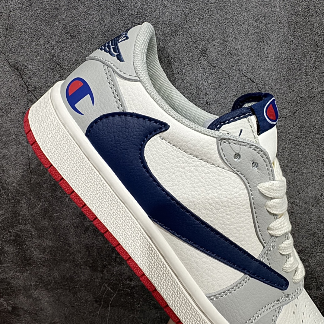 定制版 Travis Scott x Nike Air Jordan 1 Low x Champion 灰深蓝 QY1188-112