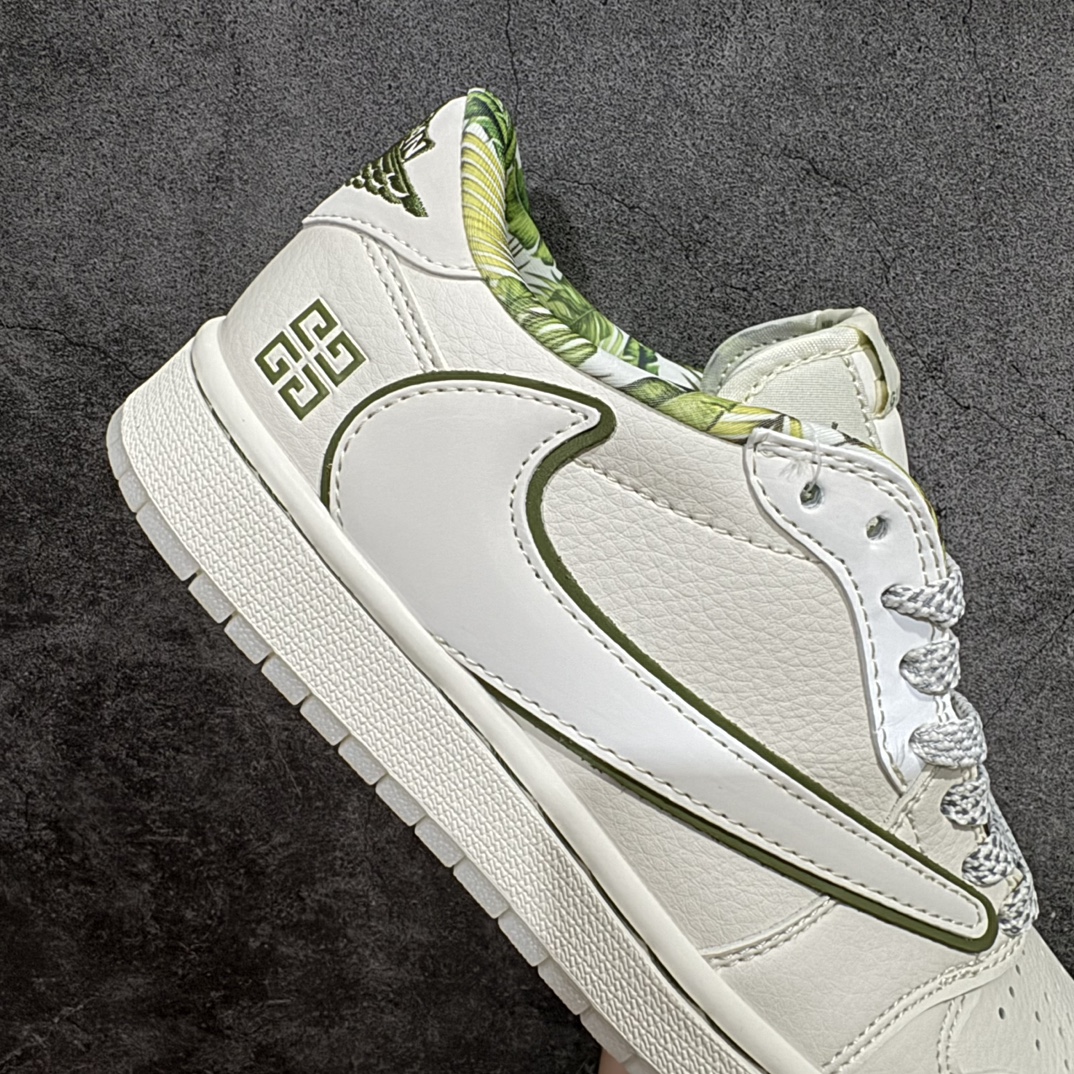 图片[7]-【定制版】Travis Scott x Nike Air Jordan 1 Low x GIVENCHY 白绿nAir Jordan 1 Low 反转白绿满天星倒钩 纯原版本n全鞋采用原装头层皮，用料扎实 精雕细琢n鞋型极致还原 飞翼3D打印改良 深度立体四线中底拉帮皮料选材 钢印 背胶一应俱全 全新批次 原装原模大底全鞋原厂定制皮料，手感细腻正确折边工艺 完美细节诠释 官方货号：XY2688 119 Size：36 36.5 37.5 38 38.5 39 40 40.5 41 42 42.5 43 44 44.5 45 编码：HXS320340-鞋库