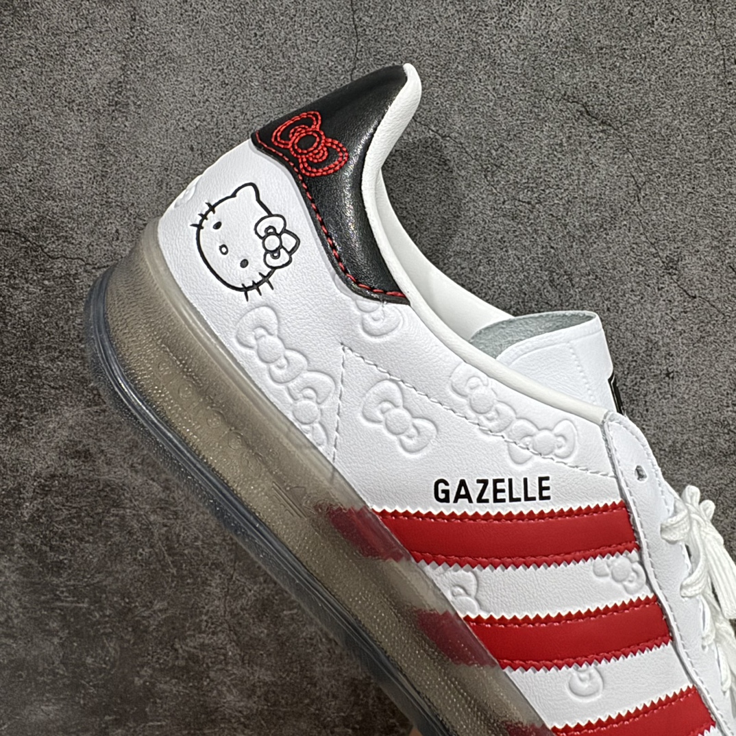 图片[7]-【纯原神版】凯蒂猫Hello Kitty x Adidas Gazelle Indoor Trainers\”Hello Kitty And Friends\”羚羊内训系列低帮复古百搭休闲运动德训风板鞋“联名白红黑凯蒂猫蝴蝶结印面”II0013nn男女鞋半码制n原楦开发版型采粒面移膜牛剖革组合用翻毛皮饰片鞋面材质n内环保海玻璃鞋垫 外置RB橡胶大底n 尺码：35 36 36⅔ 37⅓ 38 38⅔ 39⅓ 40 编码：DZ220250-鞋库