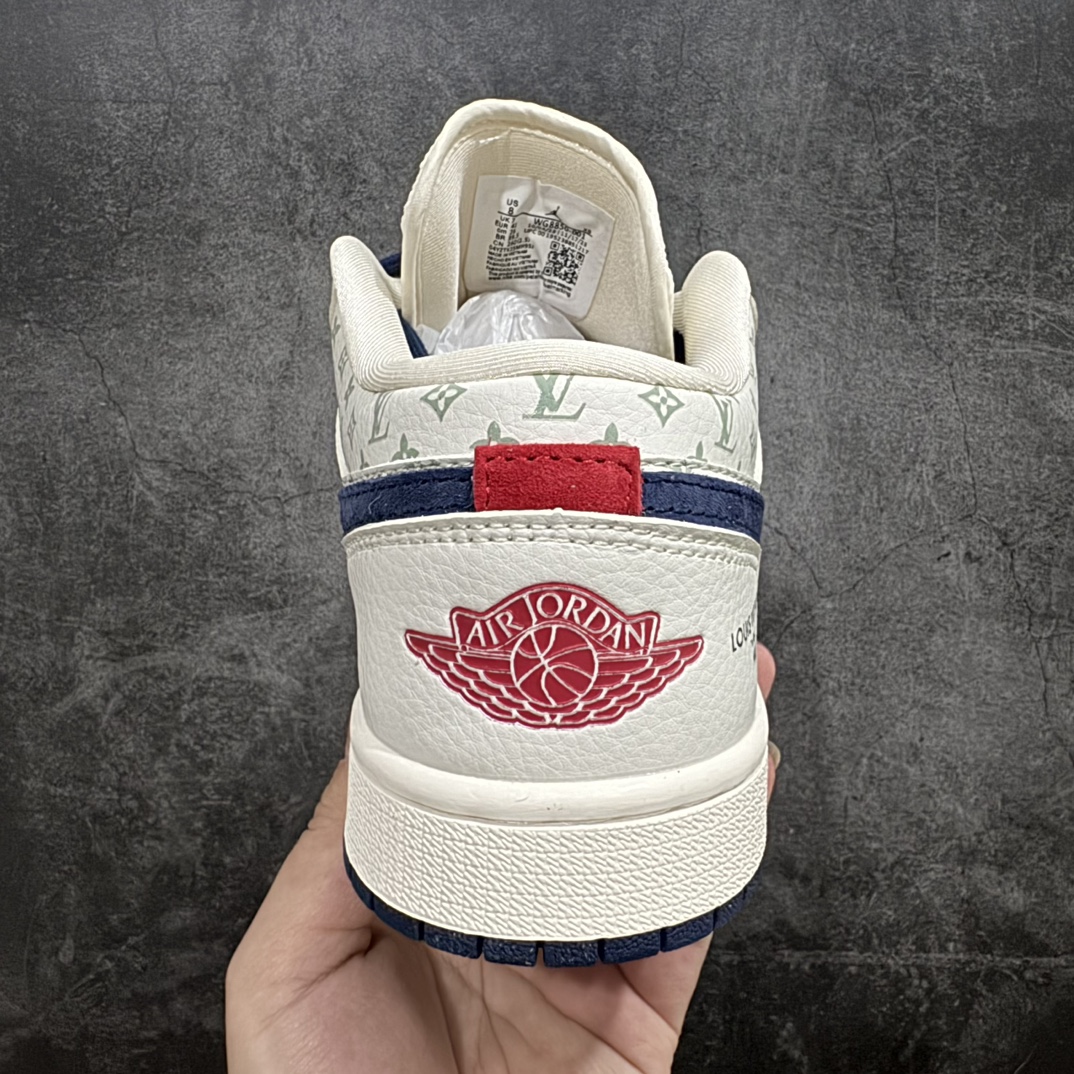 图片[4]-【定制版】Air Jordan 1 Low AJ1 乔1LV联名-米红蓝 高端定制 低帮复古休闲板鞋rn#定制鞋盒 大厂纯原品质出货 超高清洁度 皮料切割干净无任何毛边 细节完美货号：WG8850-001 r 尺码：36 36.5 37.5 38 38.5 39 40 40.5 41 42 42.5 43 44 44.5 45 编码：HXS260280-鞋库