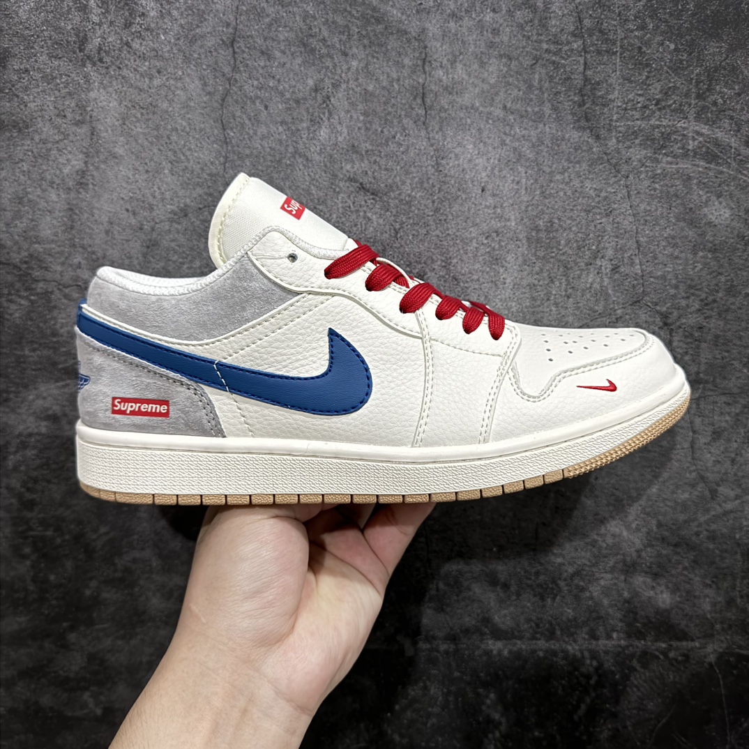 【定制版】Air Jordan 1 Low AJ1 乔1 Supreme联名-米蓝生胶 高端定制 低帮复古篮球鞋 SJ9950-022rn#定制鞋盒 大厂纯原品质出货 超高清洁度 皮料切割干净无任何毛边 细节完美 r 尺码：36 36.5 37.5 38 38.5 39 40 40.5 41 42 42.5 43 44 44.5 45 编码：HXS320340-鞋库