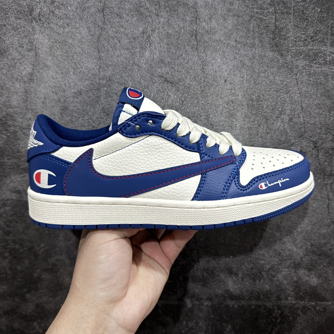 【定制版】Travis Scott x Nike Air Jordan 1 Low x Champion 米蓝nAir Jordan 1 Low 反转米蓝倒钩 纯原版本n全鞋采用原装头层皮，用料扎实 精雕细琢n鞋型极致还原 飞翼3D打印改良 深度立体四线中底拉帮皮料选材 钢印 背胶一应俱全 全新批次 原装原模大底全鞋原厂定制皮料，手感细腻正确折边工艺 完美细节诠释 官方货号：QY1188 118 Size：36 36.5 37.5 38 38.5 39 40 40.5 41 42 42.5 43 44 44.5 45 编码：CC280300-鞋库