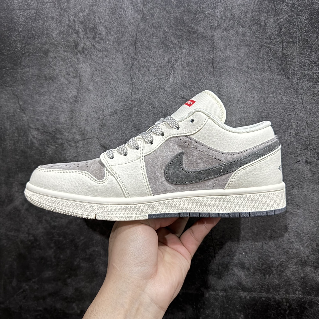 图片[2]-【定制版】Air Jordan 1 Low AJ1 乔1 Supreme联名-双拼米灰底 高端定制 低帮复古篮球鞋 SJ9950-030rn#定制鞋盒 大厂纯原品质出货 超高清洁度 皮料切割干净无任何毛边 细节完美 r 尺码：36 36.5 37.5 38 38.5 39 40 40.5 41 42 42.5 43 44 44.5 45  编码：HXS320340-鞋库