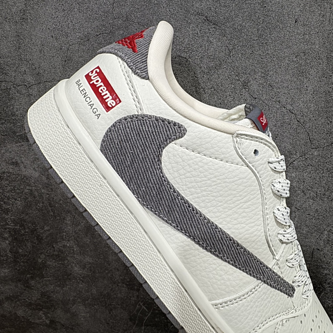 图片[7]-【定制版】Travis Scott x Fragment Design x Jordan Air Jordan 1 Low OG SP  “Supreme巴黎世家联名——米深灰双拼”  多方联名合作融合了Travis Scott 独特的音乐风格，藤原浩个性的设计风格以及Jordan品牌的经典元素 使其成为一双具有独特身份和价值的鞋子 清新而立体的外观加上联名标识更突出了其独特身份 这种配色方案显示出活力和时尚感 在视觉上引人注目  鞋身的质感和细腻的细节处理使其显得高端而格调十足  这款“倒钩”联名是设计与创意完美结合  融合多方的个性风格是一款备受瞩目的潮流鞋款  低帮休闲板鞋 定制鞋盒 大厂纯原品质出货 超高清洁度 皮料切割干净无任何毛边 细节完美 货号:JH6088-607n Size：36 36.5 37.5 38 38.5 39 40 40.5 41 42 42.5 43 44 44.5 45 编码：HXS320340-鞋库