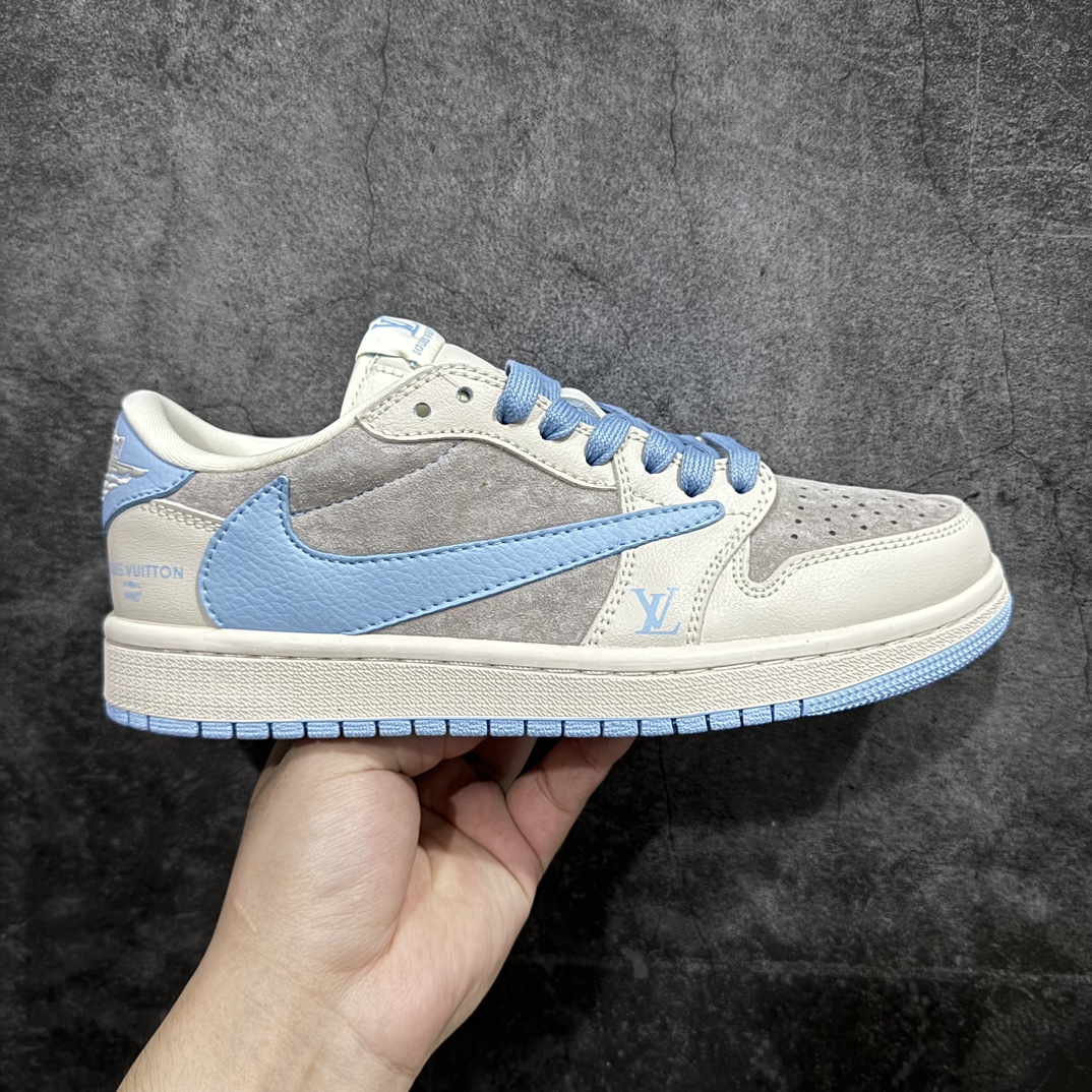 【定制版】Travis Scott x Nike Air Jordan 1 Low x Louis VuittonnAir Jordan 1 Low 反转翻毛白蓝倒钩 纯原版本n全鞋采用原装头层皮，用料扎实 精雕细琢n鞋型极致还原 飞翼3D打印改良 深度立体四线中底拉帮皮料选材 钢印 背胶一应俱全 全新批次 原装原模大底全鞋原厂定制皮料，手感细腻正确折边工艺 完美细节诠释 官方货号：LX1988 101 Size：36 36.5 37.5 38 38.5 39 40 40.5 41 42 42.5 43 44 44.5 45 编码：HXS320340-鞋库