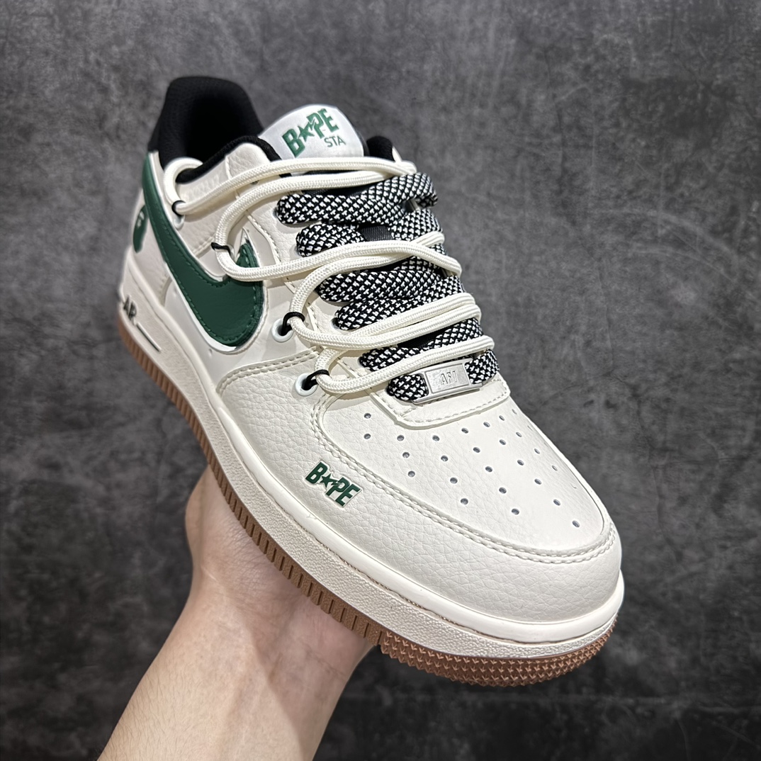 海外限量发售Nike Air Force 1 '07 Low “Bape联名——米绿生胶抽绳”空军一号低帮运动鞋 SJ1198-100