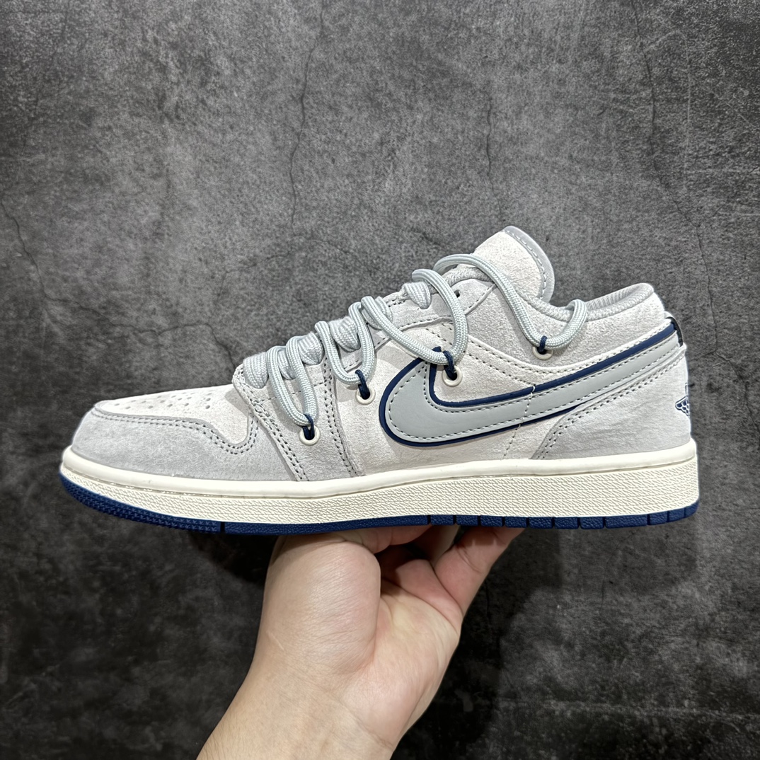 定制版 Bape x Air Jordan 1 Low 灰蓝抽绳  SJ9950-019