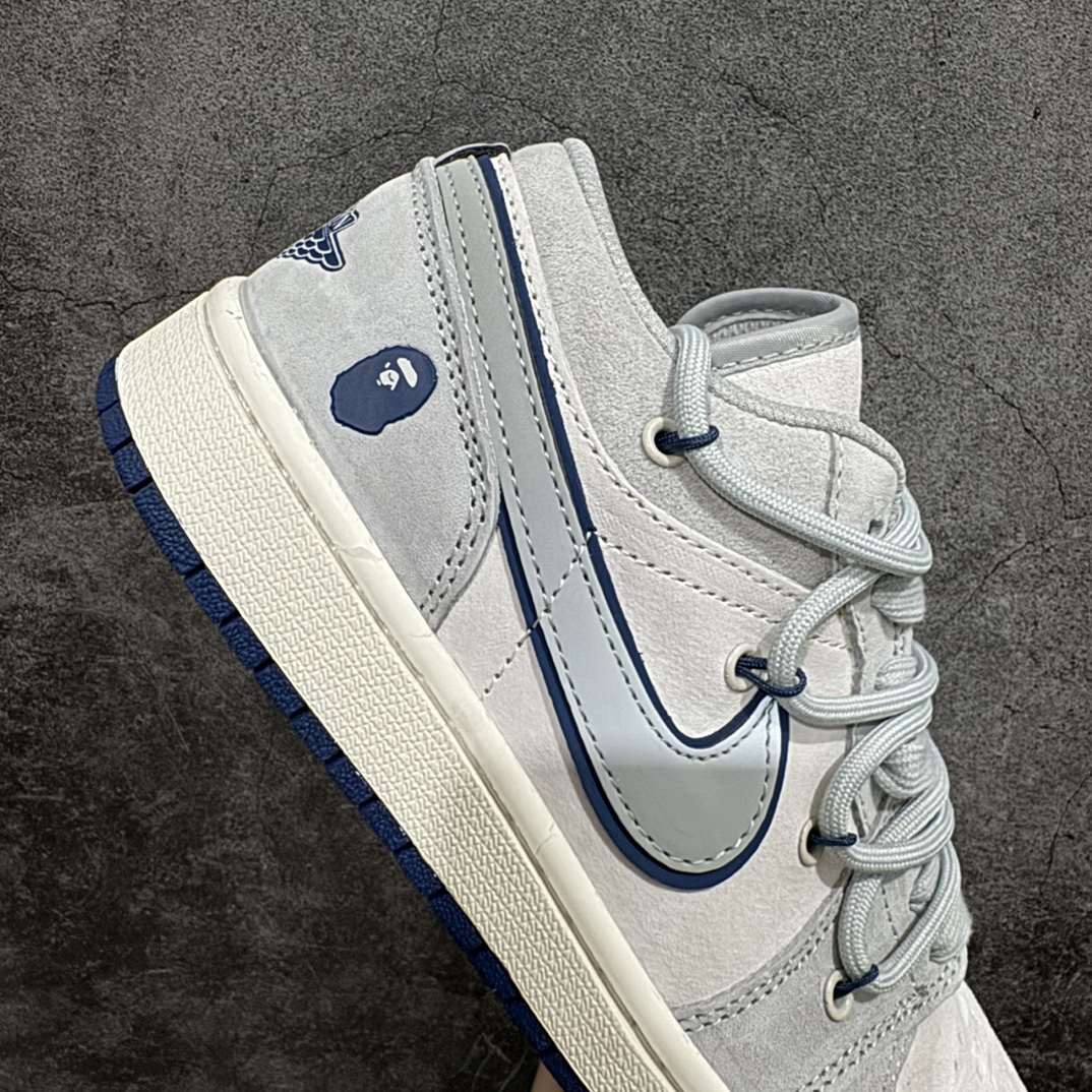 定制版 Bape x Air Jordan 1 Low 灰蓝抽绳  SJ9950-019