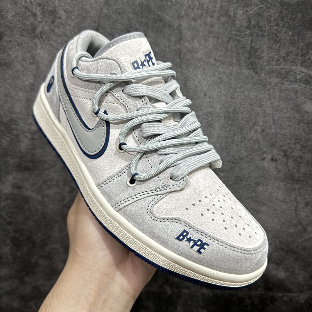 定制版 Bape x Air Jordan 1 Low 灰蓝抽绳  SJ9950-019