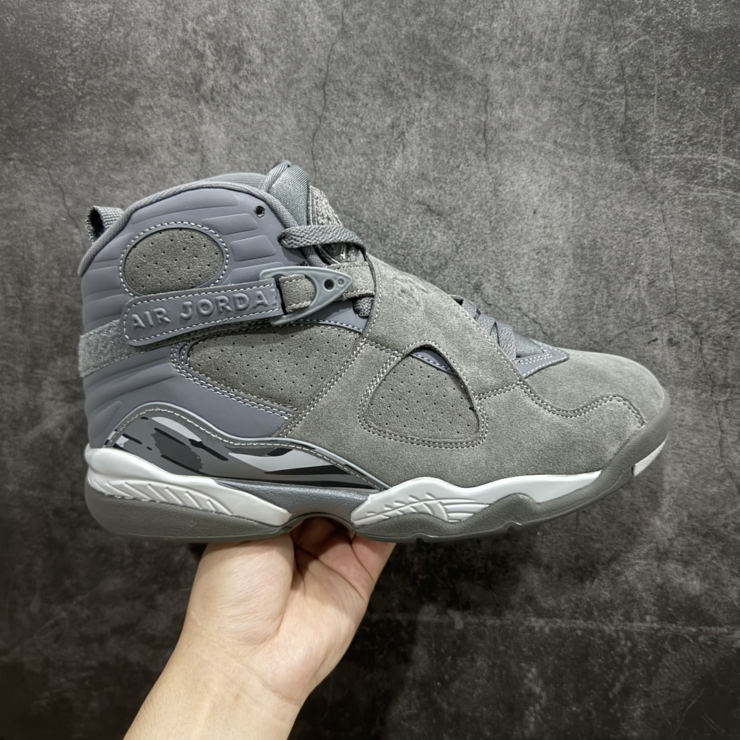 【外贸纯原】Air Jordan AJ8 高帮复古篮球鞋 灰色 305381-014外贸订单 全套原纸板楦头开发 确保原汁原味 完美呈现五代版型 定制优质皮料 完美鞋型匹配公司货 正确TPU鞋舌锁扣 最新原厂底模 大底卡色咬花完美 鞋柜必备鞋款 终端现货供应  尺码：40 40.5 41 42 42.5 43 44 44.5 45 46 47.5 48.5 编码：HXS470500-鞋库