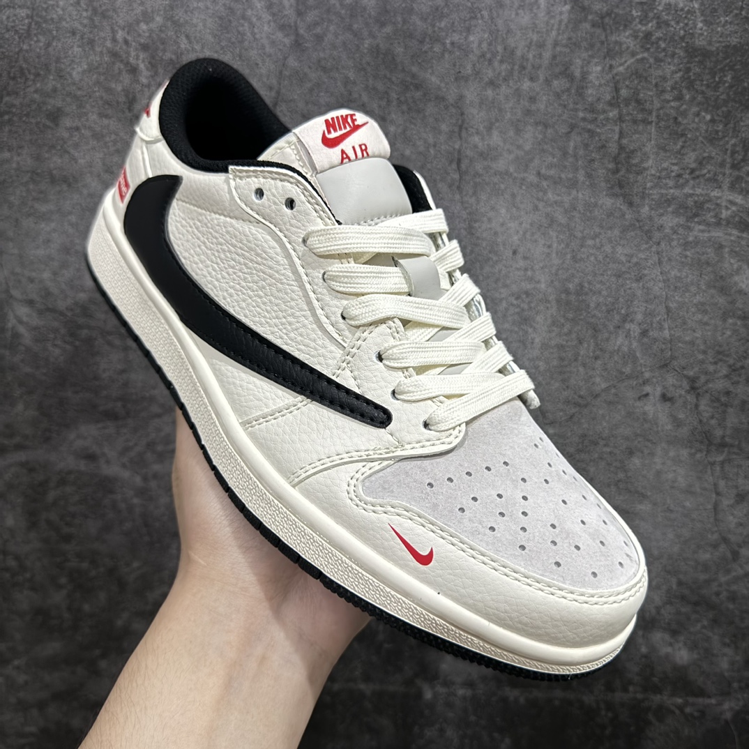 定制版 Supreme x Air Jordan 1 Low 米白黑勾定制倒钩   LJ5188-023