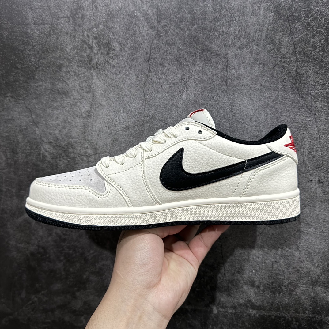 定制版 Supreme x Air Jordan 1 Low 米白黑勾定制倒钩   LJ5188-023