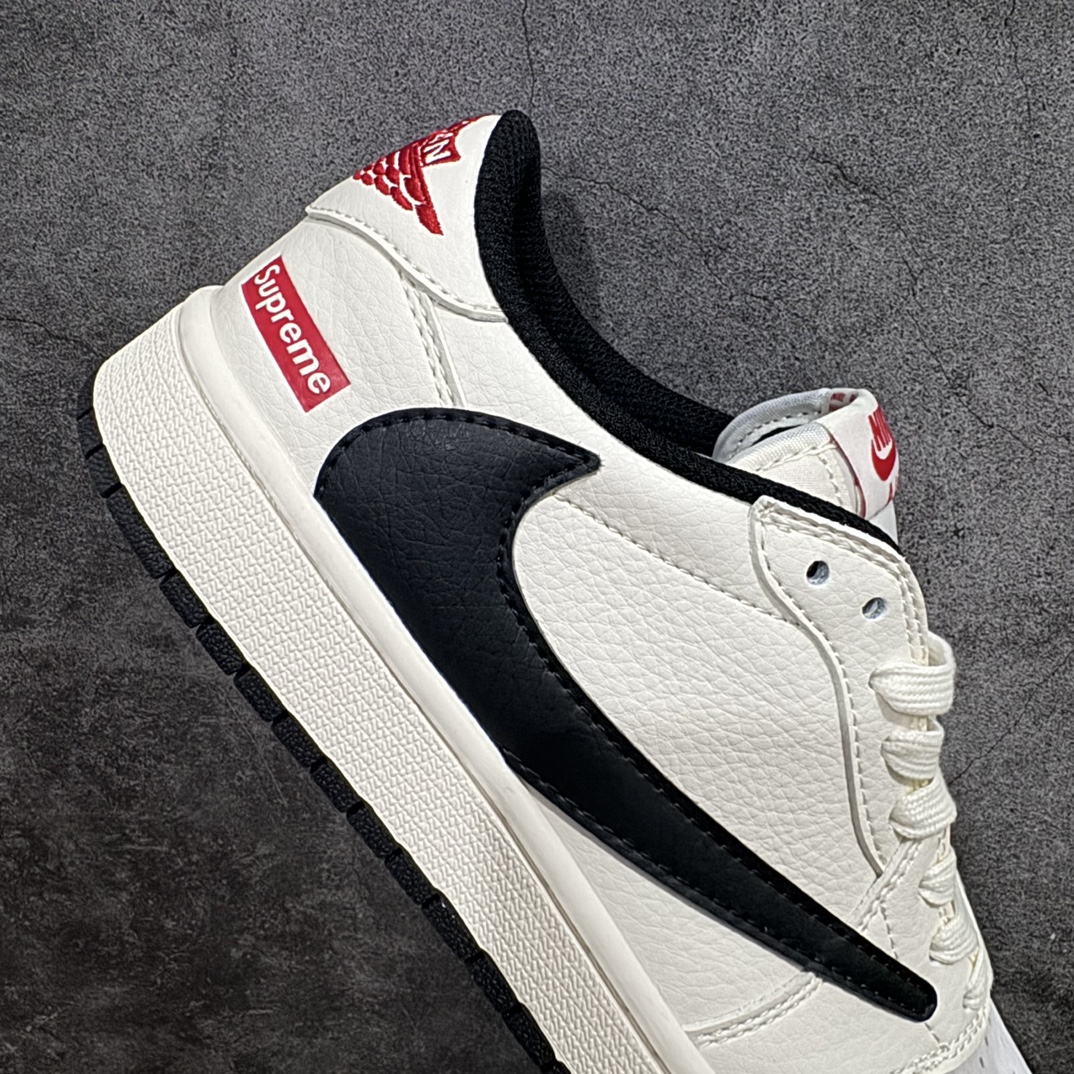 定制版 Supreme x Air Jordan 1 Low 米白黑勾定制倒钩   LJ5188-023